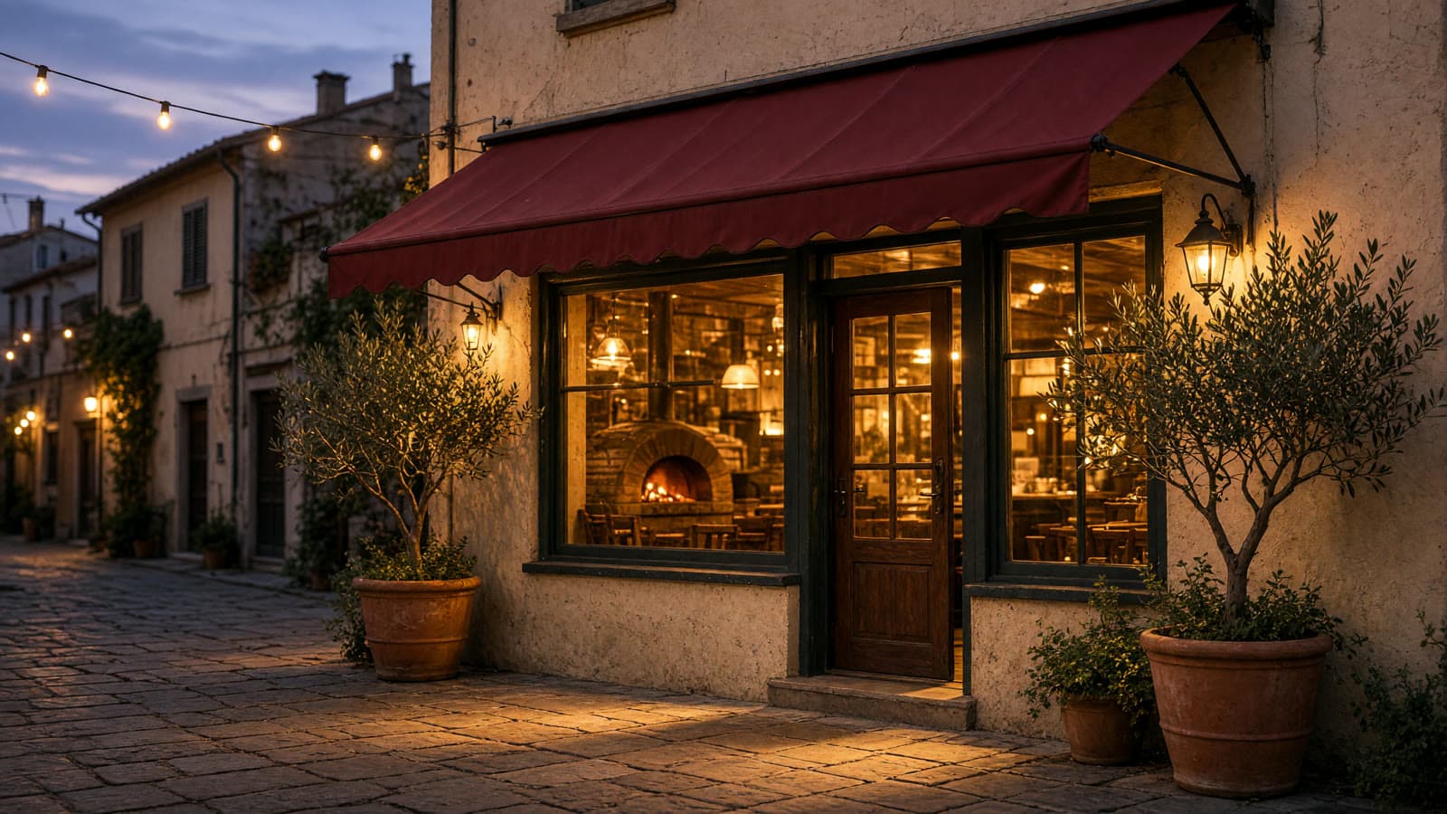 Fiamma Pizzeria exterior at dusk