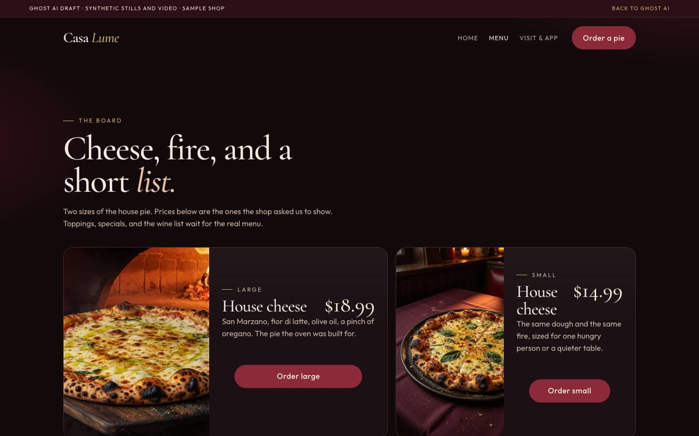 Casa Lume (Grok 4.7): menu