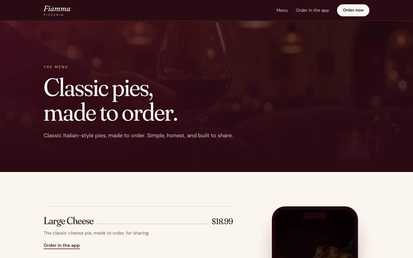 Fiamma (Claude Haiku 5.5): menu