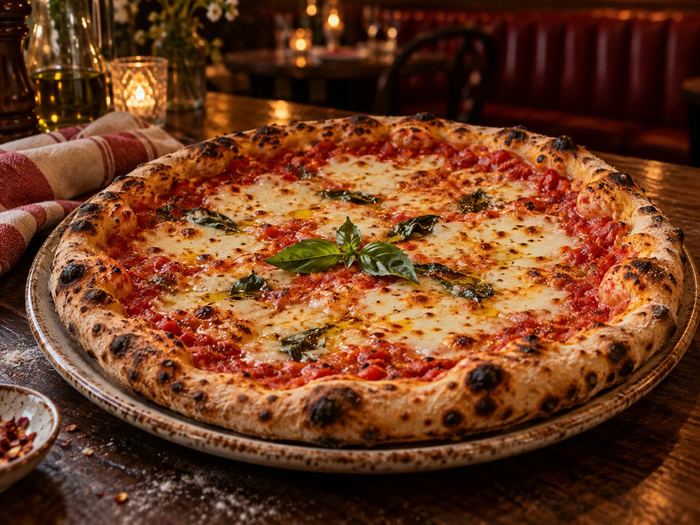 Casa Rosetta house cheese pizza with a blistered crust
